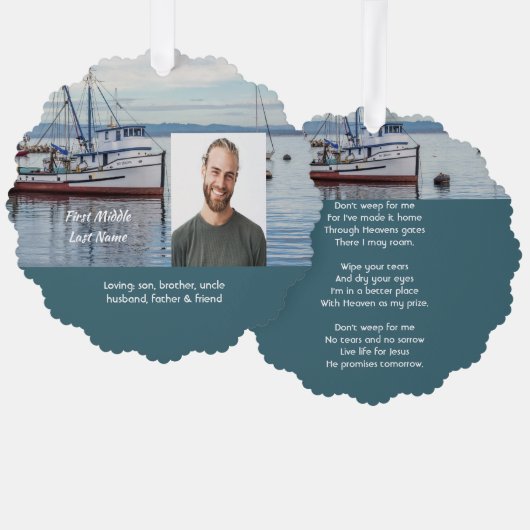 Christian Memorial Keepsake Commercial Fisherman Ornament Kaart (Voorkant / Achterkant)