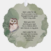 Christian Memorial Keepsake Cute Owl Bird Ornament Kaart (Achterkant)