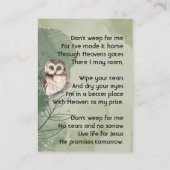 Christian Memorial Keepsake Cute Owl Bird Visitekaartje (Achterkant)