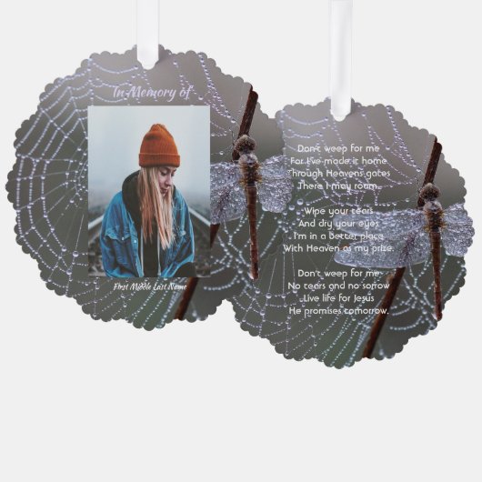 Christian Memorial Keepsake Dragonfly Dewdrops Ornament Kaart (Voorkant / Achterkant)