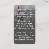 Christian Memorial Keepsake Dragonfly Dewdrops Visitekaartje (Achterkant)