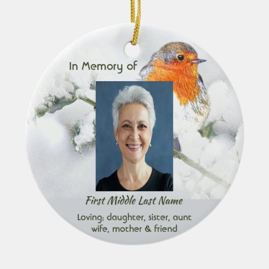 Christian Memorial Keepsake English Robin Bird Keramisch Ornament (Voorkant)