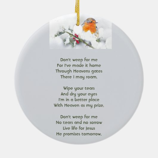 Christian Memorial Keepsake English Robin Bird Keramisch Ornament (Achterkant)