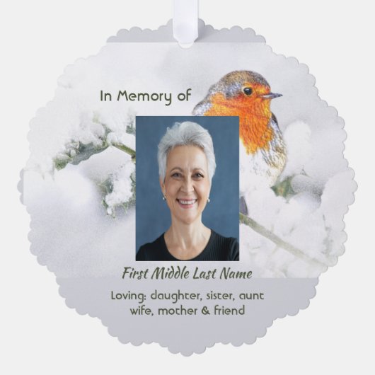 Christian Memorial Keepsake English Robin Bird Ornament Kaart (Voorkant)