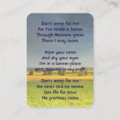 Christian Memorial Keepsake Farm Crop Prairie Visitekaartje (Achterkant)