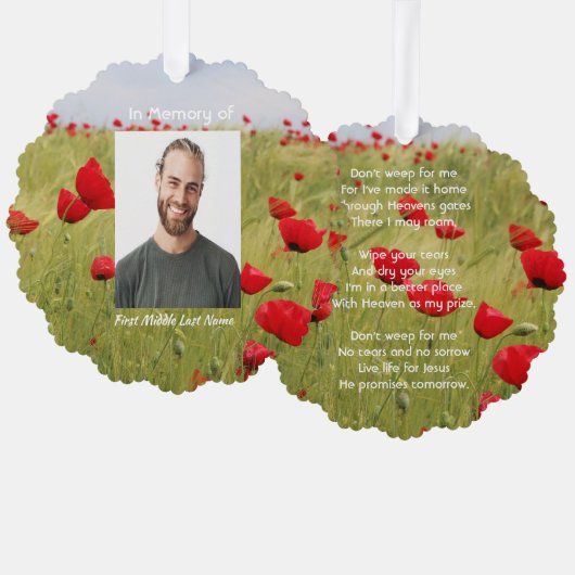 Christian Memorial Keepsake Field Red Poppy Ornament Kaart (Voorkant / Achterkant)