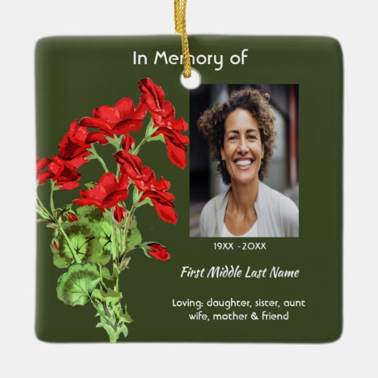 Christian Memorial Keepsake Geranium Flower Keramisch Ornament (Voorkant)