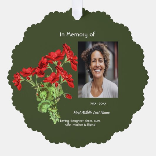 Christian Memorial Keepsake Geranium Flower Ornament Kaart (Voorkant)