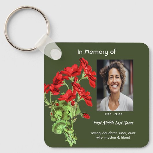 Christian Memorial Keepsake Geranium Flower Sleutelhanger (Voorkant)