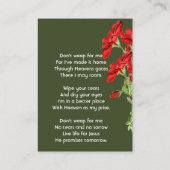 Christian Memorial Keepsake Geranium Flower Visitekaartje (Achterkant)