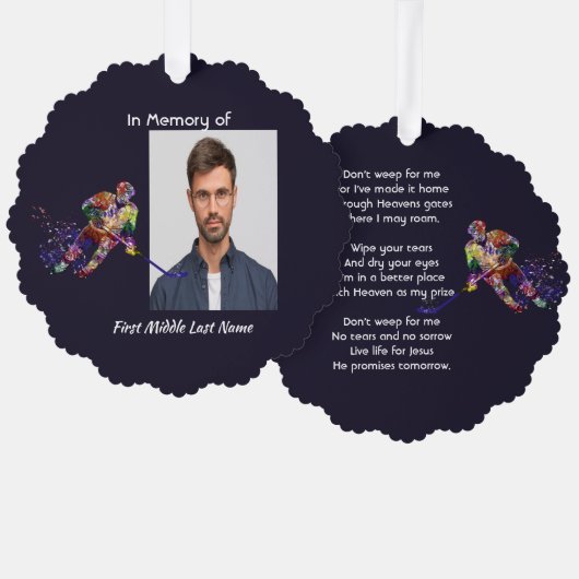 Christian Memorial Keepsake Hockey Player Sport Ornament Kaart (Voorkant / Achterkant)