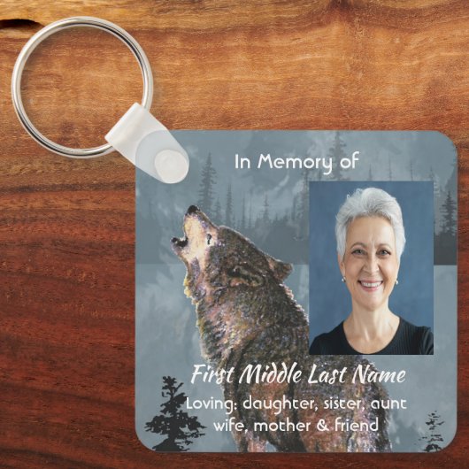 Christian Memorial Keepsake Howling Wolf Art Sleutelhanger (Voorkant)