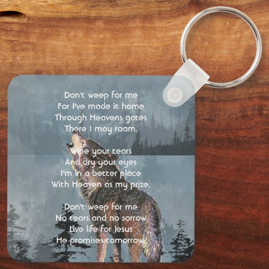 Christian Memorial Keepsake Howling Wolf Art Sleutelhanger (Achterkant)