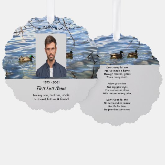 Christian Memorial Keepsake Lake Ducks Birds Ornament Kaart (Voorkant / Achterkant)