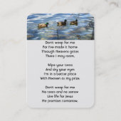 Christian Memorial Keepsake Lake Ducks Birds Visitekaartje (Achterkant)