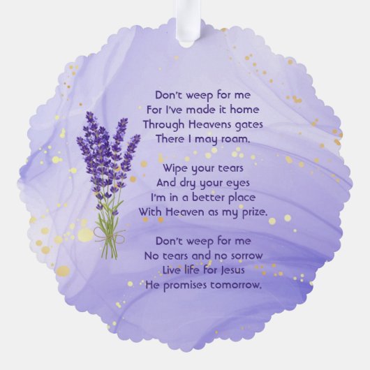 Christian Memorial Keepsake Lavender Garden Flower Ornament Kaart (Achterkant)