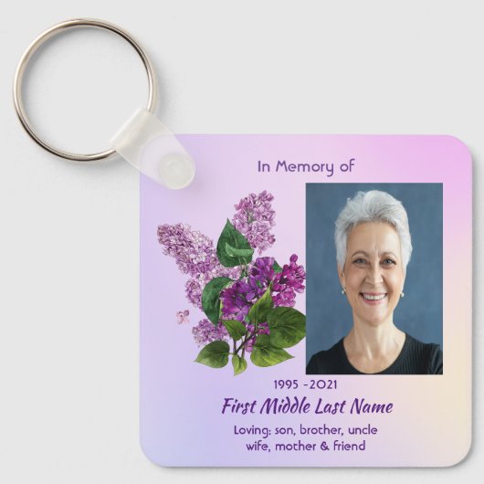 Christian Memorial Keepsake Lilac Garden Flower  Sleutelhanger (Voorkant)
