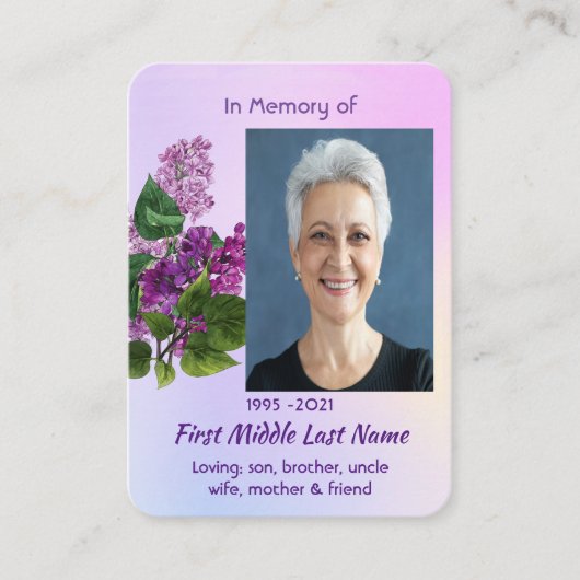 Christian Memorial Keepsake Lilac Garden Flower Visitekaartje (Voorkant)