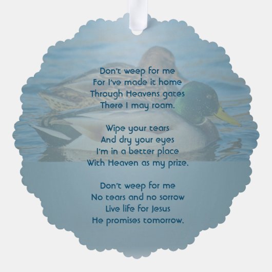 Christian Memorial Keepsake Mallard Ducks Bird Ornament Kaart (Achterkant)