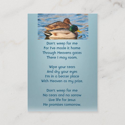 Christian Memorial Keepsake Mallard Ducks Bird Visitekaartje (Achterkant)