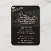 Christian Memorial Keepsake Motorcycle Biker Visitekaartje (Achterkant)