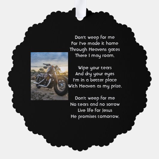 Christian Memorial Keepsake Motorcycle Chopper Ornament Kaart (Achterkant)
