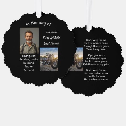 Christian Memorial Keepsake Motorcycle Chopper Ornament Kaart (Voorkant / Achterkant)