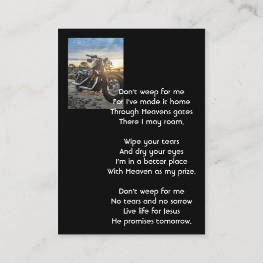 Christian Memorial Keepsake Motorcycle Chopper Visitekaartje (Achterkant)