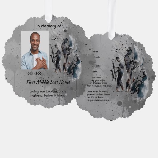 Christian Memorial Keepsake Music Jazz Band Ornament Kaart (Voorkant / Achterkant)