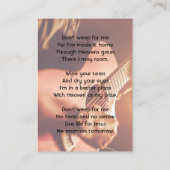 Christian Memorial Keepsake Musician Piano Guitar  Visitekaartje (Achterkant)