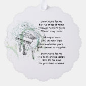 Christian Memorial Keepsake  Prayer Piano Musician Ornament Kaart (Achterkant)