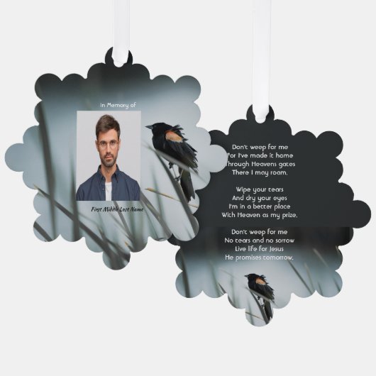 Christian Memorial Keepsake Red-wing Blackbird Ornament Kaart (Voorkant / Achterkant)