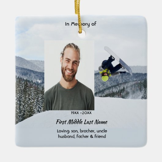 Christian Memorial Keepsake Snowboarding Winter Keramisch Ornament (Voorkant)