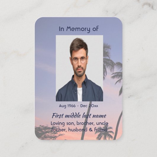 Christian Memorial Keepsake Tropical Beach  Visitekaartje (Achterkant)