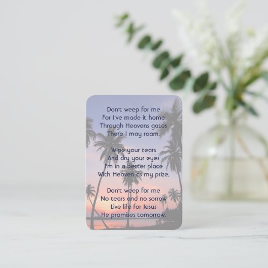 Christian Memorial Keepsake Tropical Beach Visitekaartje (Staand voorkant)