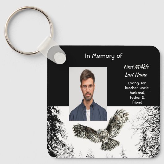 Christian Memorial Keepsake Watercolor Owl Bird Sleutelhanger (Voorkant)