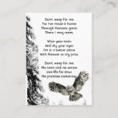 Christian Memorial Keepsake Watercolor Owl Bird Visitekaartje (Achterkant)