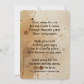 Christian Memorial Keepsake Wolf Wolves Animal Kaart (Achterkant)