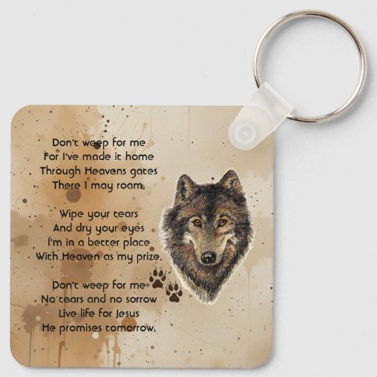 Christian Memorial Keepsake Wolf Wolves Animal Sleutelhanger (Achterkant)