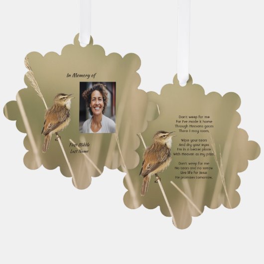 Christian Memorial Photo Bird Garden Nature  Ornament Kaart (Voorkant / Achterkant)