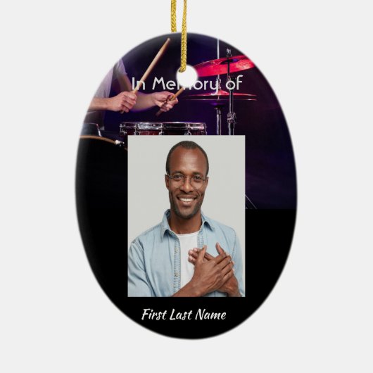 Christian Memorial Photo  Drummer Drums Band  Keramisch Ornament (Achterkant)