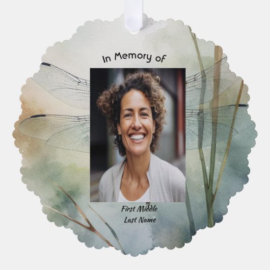 Christian Memorial Photo Keepsake Custom Dragonfly Ornament Kaart (Voorkant)