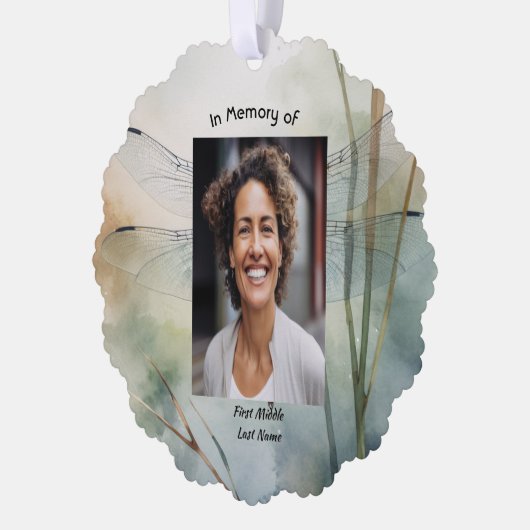 Christian Memorial Photo Keepsake Custom Dragonfly Ornament Kaart (Links)