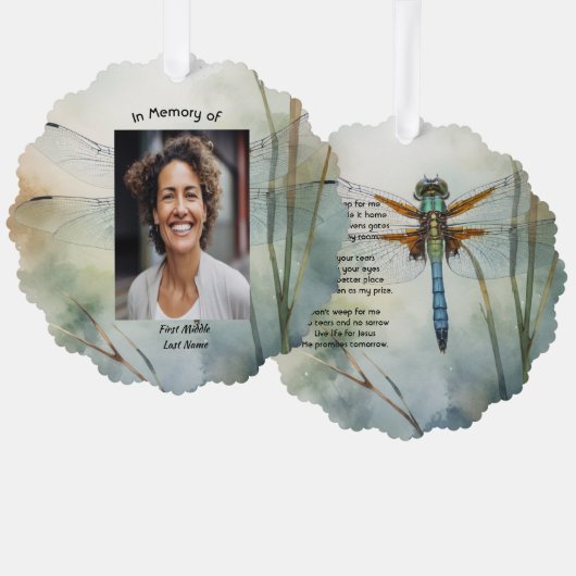 Christian Memorial Photo Keepsake Custom Dragonfly Ornament Kaart (Voorkant / Achterkant)