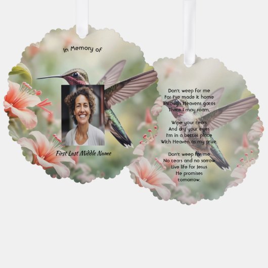Christian Memorial Photo Keepsake Hummingbird Ornament Kaart (Voorkant / Achterkant)