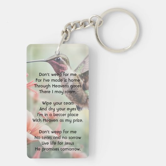 Christian Memorial Photo Keepsake Hummingbird Sleutelhanger (achterkant)