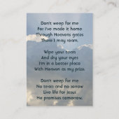 Christian Memorial Photo Prayer Heavenly Sky Visitekaartje (Achterkant)