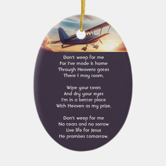 Christian Memorial Pilot Airplane Flying Sunset Keramisch Ornament (Voorkant)