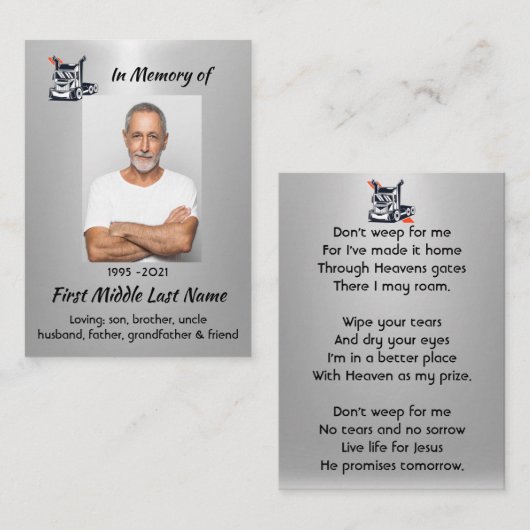 Christian Memorial Semi-Truck Tractor-trailer  Visitekaartje (Voorkant / Achterkant)