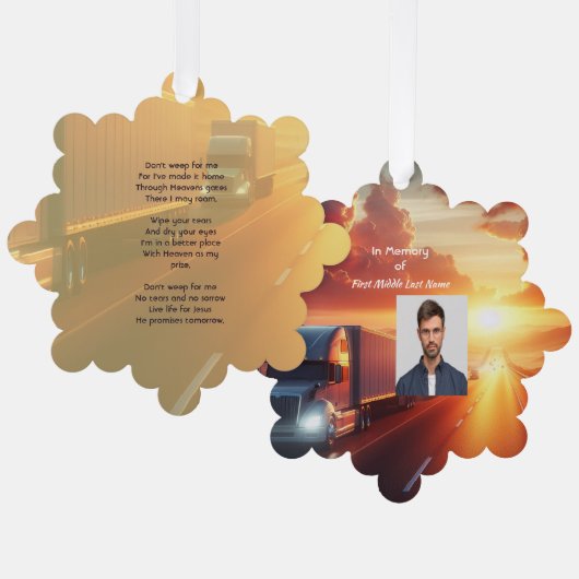 Christian Memorial SemiTruckTractor-trailer  Ornament Kaart (Voorkant / Achterkant)